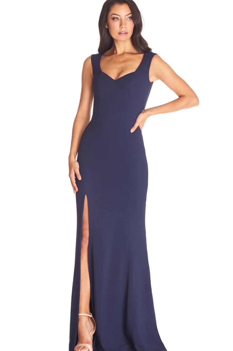 Dress The Population Monroe Side Slit Gown Midnight Blue Navy Small NWT